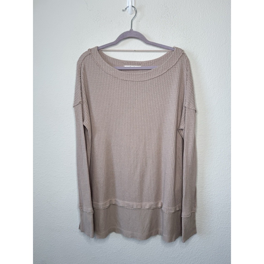 We The Free People North Shore Waffle Knit Boat Neck Top S Thermal Oversized